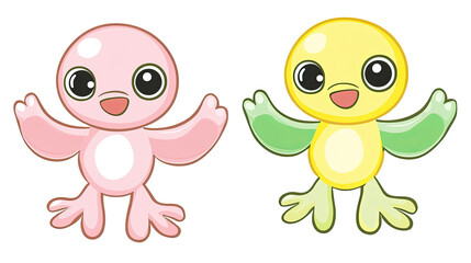 Obraz premium Funny Cute Pink and Yellow Green Monster Collection Generative AI