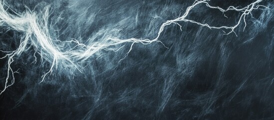 Lightning bolt striking during a storm with dark clouds and copy space for text addition