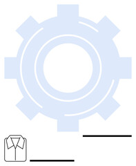 Large gear symbol with shirt icon suggesting work, industry, or automation concepts. Ideal for labor themes, workflow design, mechanical systems, teamwork, efficiency, planning and abstract line