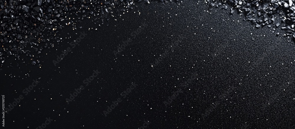 Poster black water surface with scattered droplets and bubbles creating a textured background with copy spa