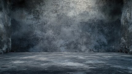 Empty grungy concrete interior with textured walls and floor for background or display with Copy Space