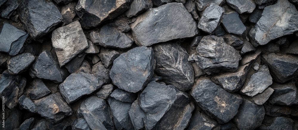 Poster dark textured rock surface background with various sizes of stones, suitable for use in design proje
