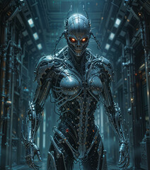 Fototapeta premium a mechanical man with a creepy smile