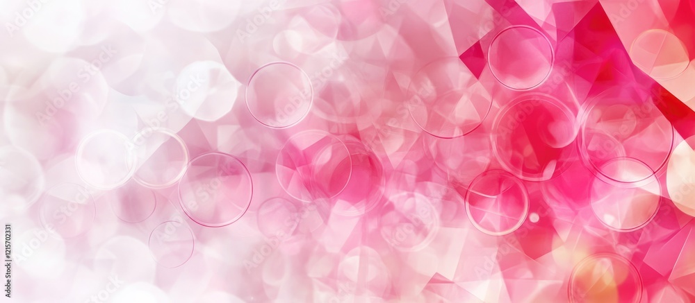 Wall mural abstract pink and white bokeh background with geometric shapes and copy space for text placement