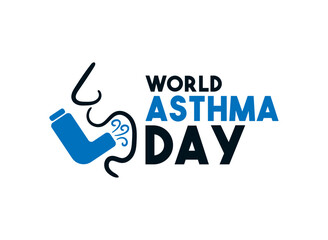World Asthma Day. Held on the first Tuesday in May. Line icon of person using inhaler. Flat design vector. Poster, banner, card, background.