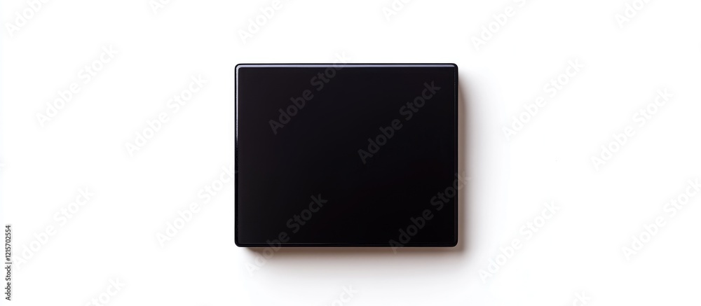 Poster black rectangular object on white background with copy space for text placement.