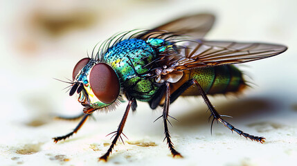Vibrant Green Fly: A Close-Up Macro Photography of Nature's Tiny Marvel