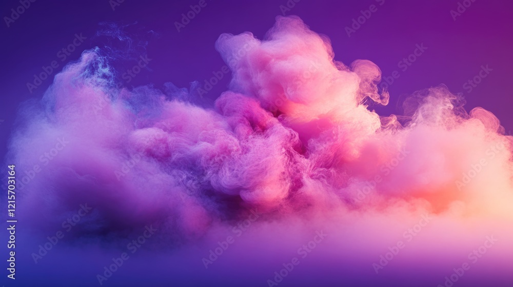 Poster colorful abstract smoke clouds on a gradient purple background with soft focus and ample copy space 