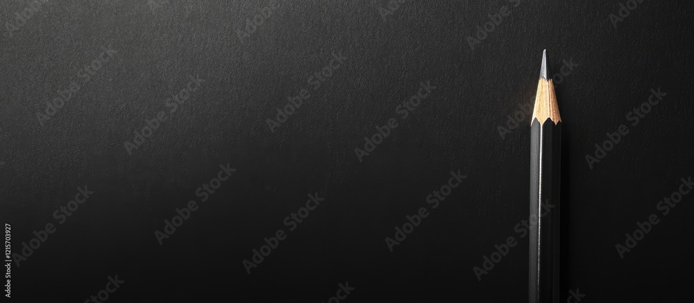 Poster black background with a sharpened pencil on the right side with copy space for text placement.