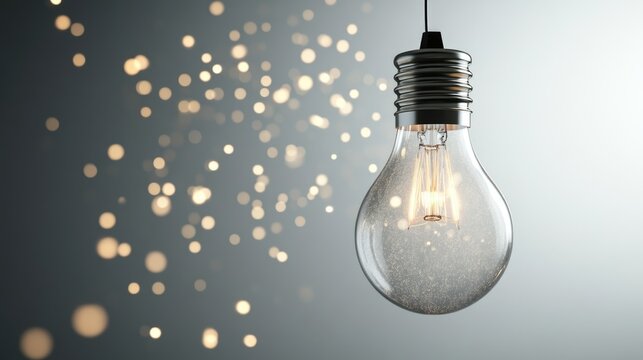 Elegant lightbulb against a soft background with glowing bokeh effects ideal for showcasing creative ideas or inspirational concepts in design.