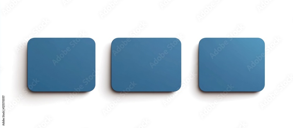 Poster three blue rectangular buttons on a white background with ample copy space for text placement.