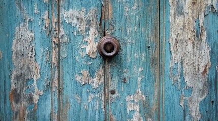 Fototapeta premium Weathered Blue Wooden Texture with Vintage Finish and Knob Ideal for Backgrounds and Text Overlay Applications