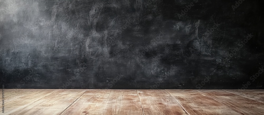 Poster empty chalkboard with wooden floor and ample copy space for text or graphics in a classroom setting
