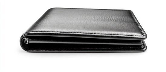 Black leather wallet on white background with Copy Space for product display or advertising purposes.
