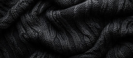 Fototapeta premium Dark knitted texture background with intricate patterns and copy space for text placement