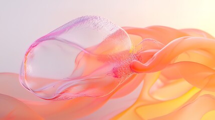 Abstract pastel pink and orange fluid shapes flowing.