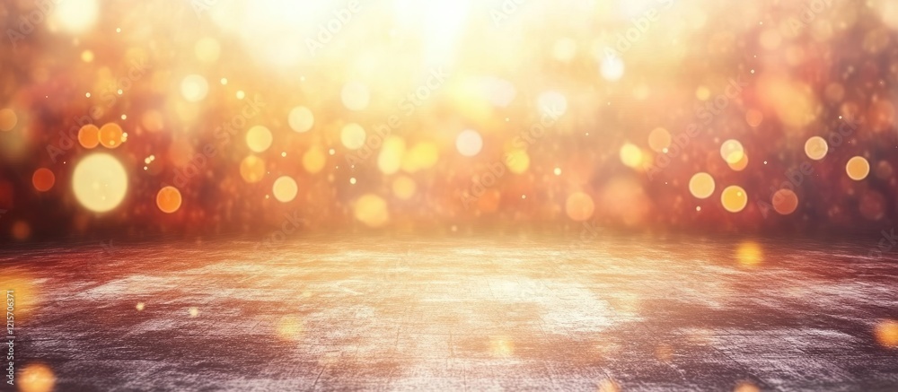 Poster abstract background with blurred golden lights and reflections on a smooth surface suitable for copy