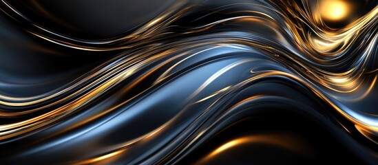 Abstract metallic wave pattern with smooth flowing lines in dark blue and gold tones featuring Copy Space for text placement.