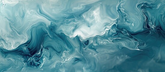 Obraz premium Abstract turquoise and white fluid art surface with smooth waves and swirls ideal for backgrounds or textures Copy Space