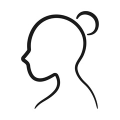 Woman silhouette line icon from side on white background.