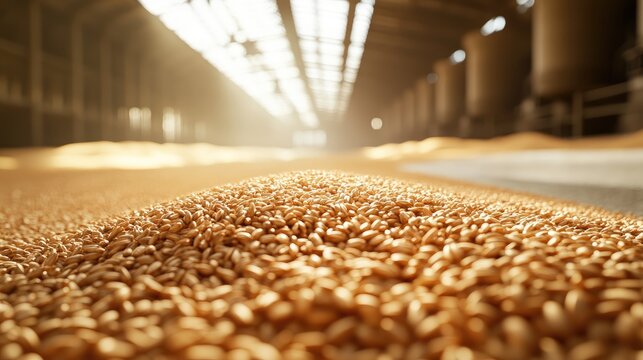 Wheat grains spread across an exchange market showcasing agricultural commodities trading with ample space for text and branding.