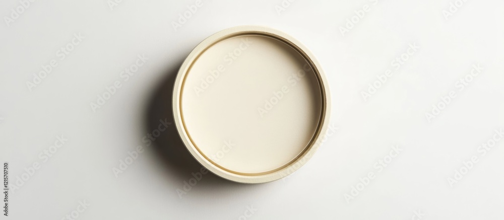 Poster minimalistic empty round plate on a white background with copy space for text or design elements.