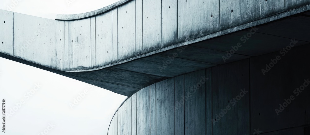Poster abstract close-up of a modern concrete architectural structure with curved lines and empty copy spac