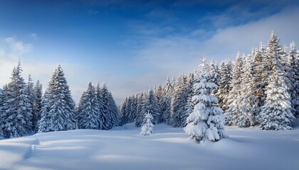 Fototapeta premium a snowy landscape with trees covered in snow