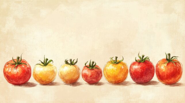 Aging and Development Stages of Tomatoes in Sketch Style with Space for Text Placement