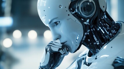 AI Powering Data-Driven Decisions with Thoughtful Robot Contemplating in Futuristic Setting for Text Overlay and Ad Placement