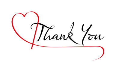 ハートで装飾された、筆記体で書いたThank you（ありがとう）の文字（カリグラフィー）
