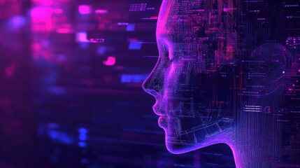 Fototapeta premium AI Bot Programming in the Metaverse Abstract Concept with Digital Elements and Empty Space for Text Placement