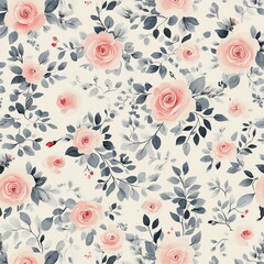 A watercolor-inspired seamless floral pattern with soft pink roses on a neutral background. Ideal for elegant event decor, textile products, and feminine art projects.
