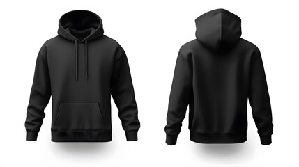 Black Hoodie Sweatshirt Front And Back View