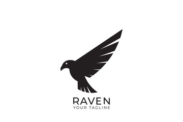Raven bird silhouette logo, simple raven bird logo, black raven vector template