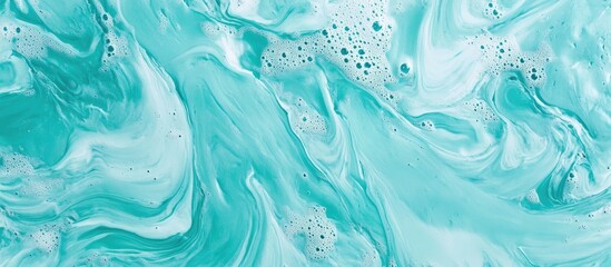 Obraz premium Turquoise abstract watercolor background with fluid patterns and bubbles, ideal for digital art or poster design, with Copy Space.