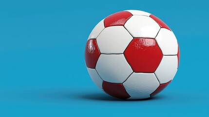 Obraz premium Red and white soccer ball on blue background