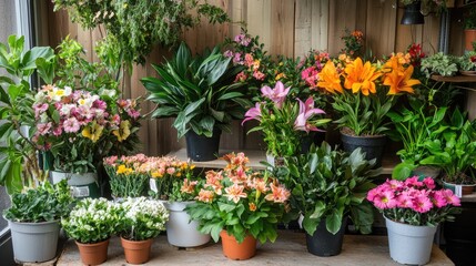 Assorted vibrant plants and flowers elegantly arranged for home decor and gift giving in a cozy indoor setting