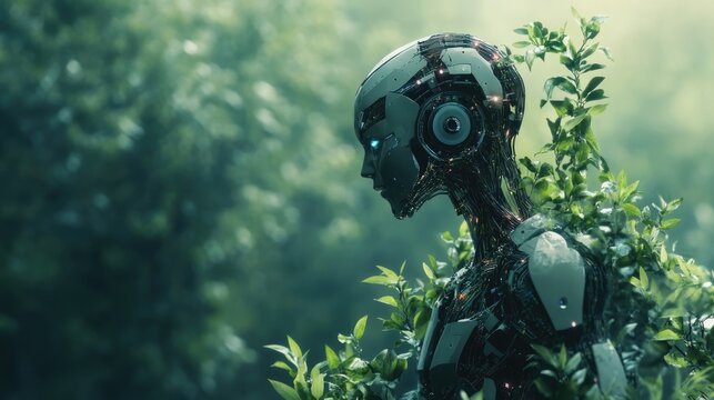 AI Integration in Nature Symbolizing Environmental Benefits with Copyspace for Text