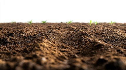 Seedlings sprouting in rich soil against white