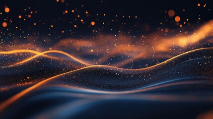 Abstract Energy Flow with Vibrant Particles and Smooth Waves Ideal for Background or Text Overlay in Digital Designs