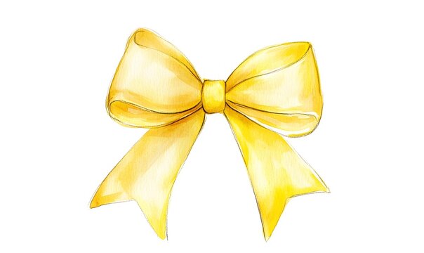 A yellow bow watercolor on a white background a yellow Ribbon,generation AI 