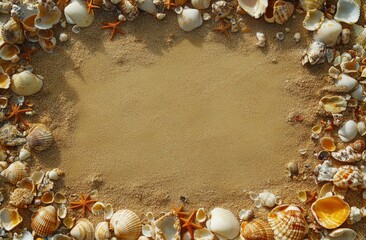 Obraz premium Seashells and Sand Beach Frame Summer Background
