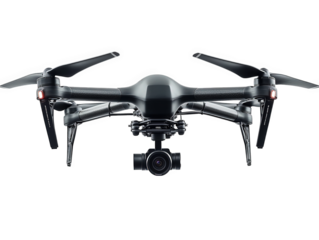 sleek. modern drone with four rotors and a camera positioned at the front. designed for aerial photography and videography its design emphasizes functionality and advanced technology. making it suitab