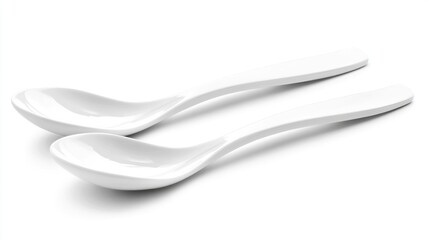 Elegant White Spoons Isolated on Clean White Background Ideal for Restaurant and Culinary Promotions