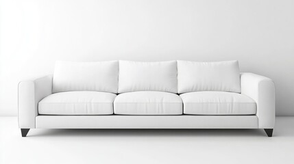 Minimalist white sofa in bright living room with clean lines and soft cushions against a neutral wall for contemporary interior design.