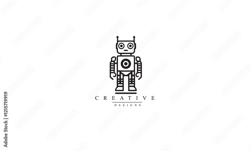 Fototapete Robot line black icon. linear style sign for mobile concept and web design. Robot outline vector icon. Symbol, logo illustration. Vector graphics white background