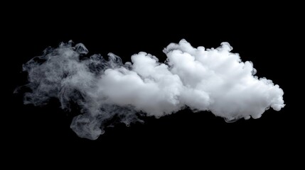 Realistic white smoke cloud formation on isolated black background for creative design and visual effects applications
