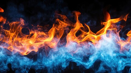 Fototapeta premium Vibrant flames and swirling smoke against a black background capturing the dynamic contrast of fire and ethereal movement