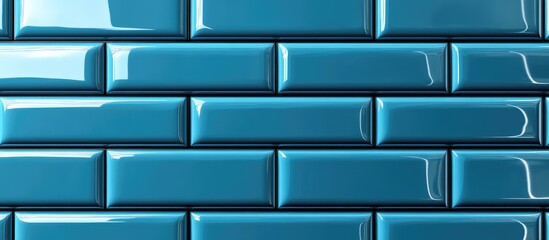 Glossy turquoise ceramic wall tiles arranged in a linear pattern with Copy Space for text placement.